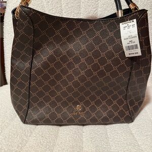 Nine West Dark Brown and Gold Geometric Shoulder Bag